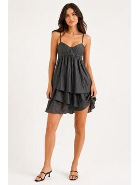 Walter Silk Blend Tiered Ruffle Cocktail Party Dress Gray Size 6